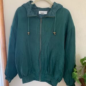 Vintage Forest Green Hooded Zip Jacket